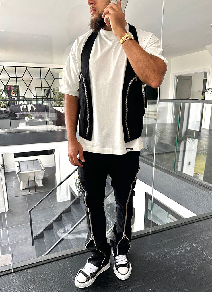 Vintage Flare Zipper Jeans - Schwarz