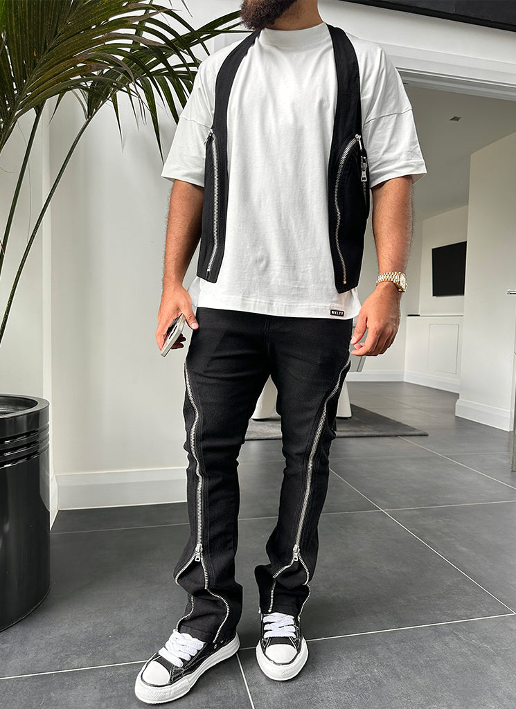 Vintage Flare Zipper Jeans - Schwarz