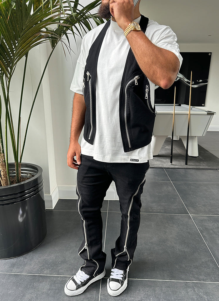 Vintage Flare Zipper Jeans - Schwarz