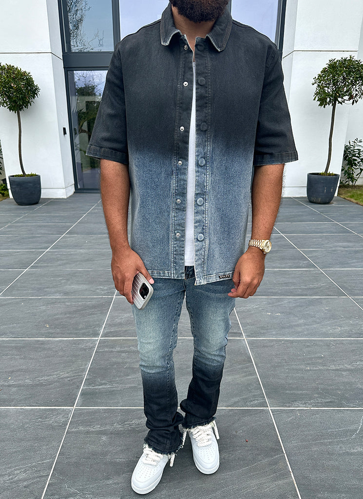 Vintage Deep Fade Denim Hemd - Blau