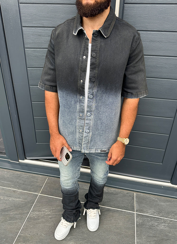Vintage Deep Fade Denim Hemd - Blau