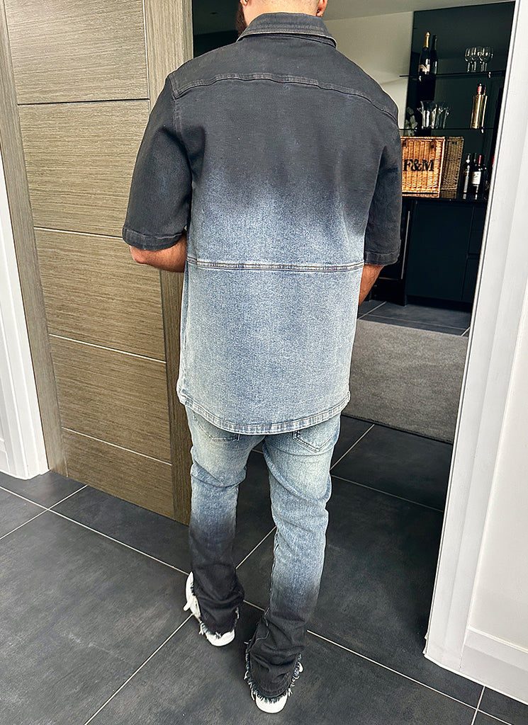 Vintage Deep Fade Denim Hemd - Blau