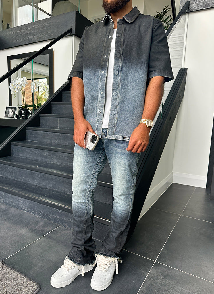 Vintage Deep Fade Denim Hemd - Blau