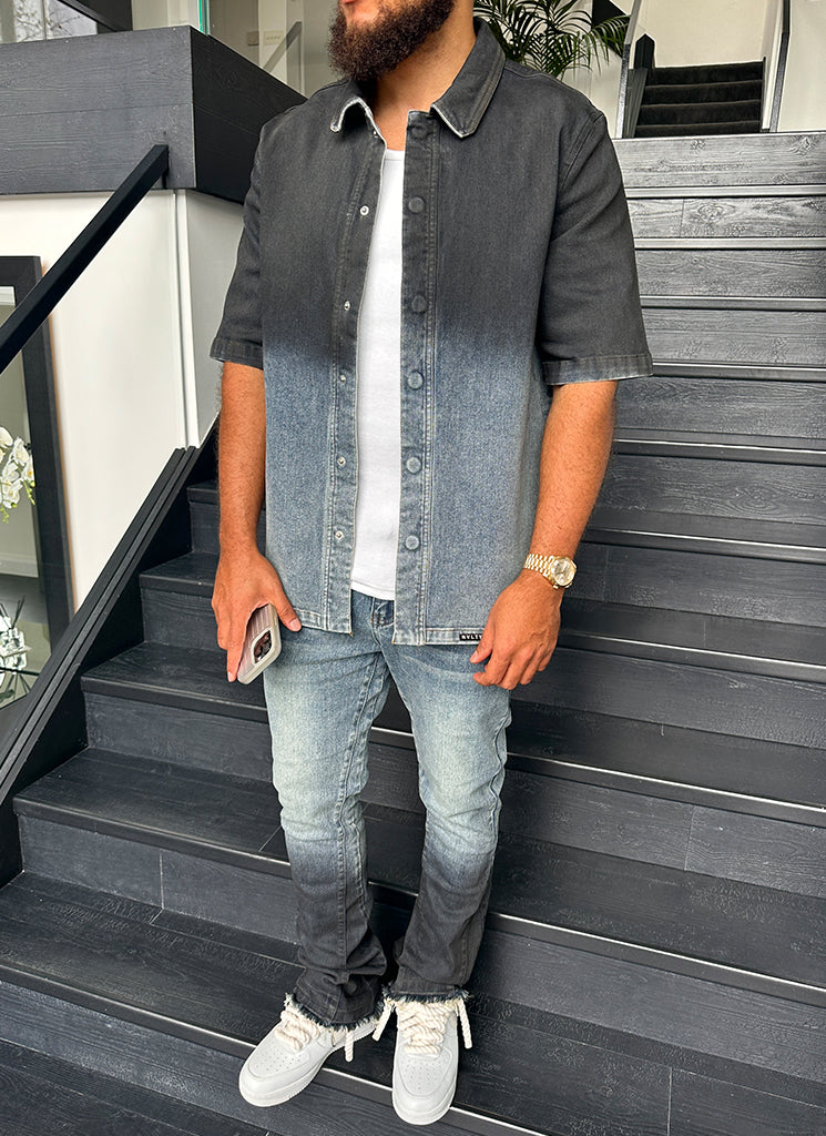 Vintage Deep Fade Denim Hemd - Blau