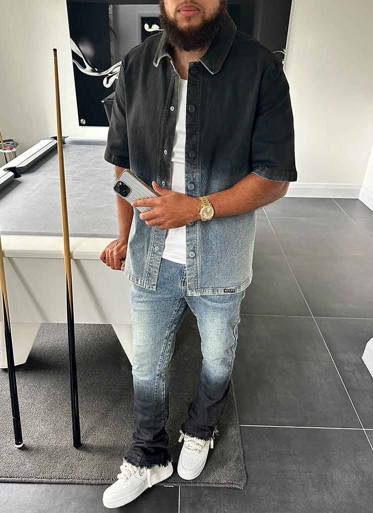Vintage Deep Fade Denim Hemd - Blau
