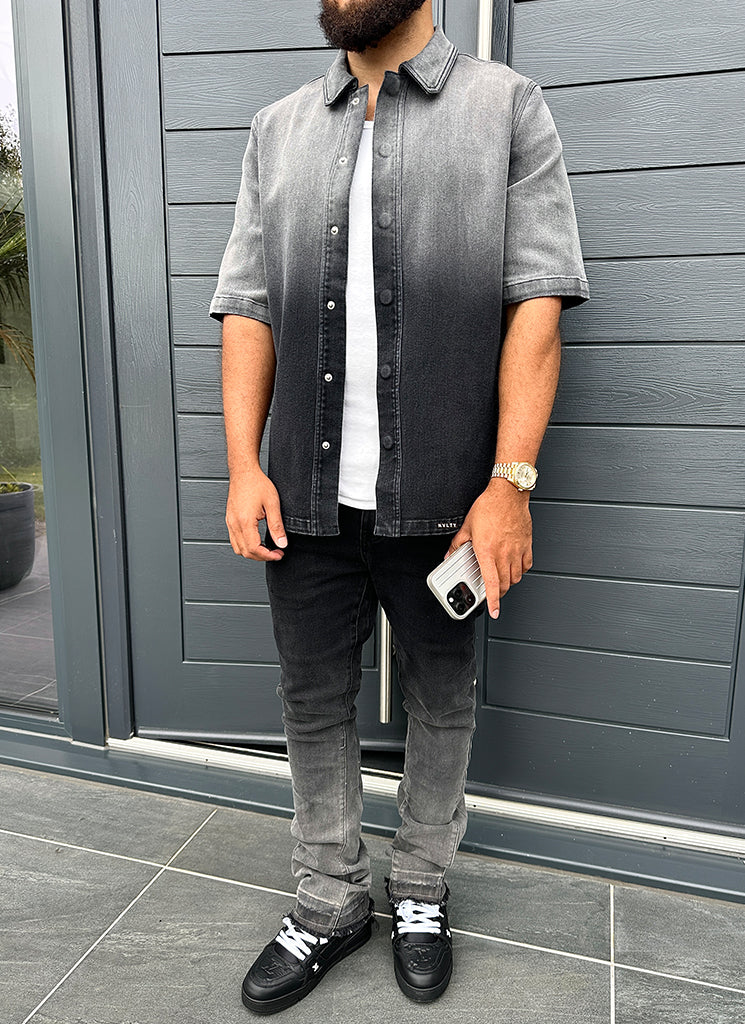 Vintage Deep Fade Denim Hemd - Schwarz