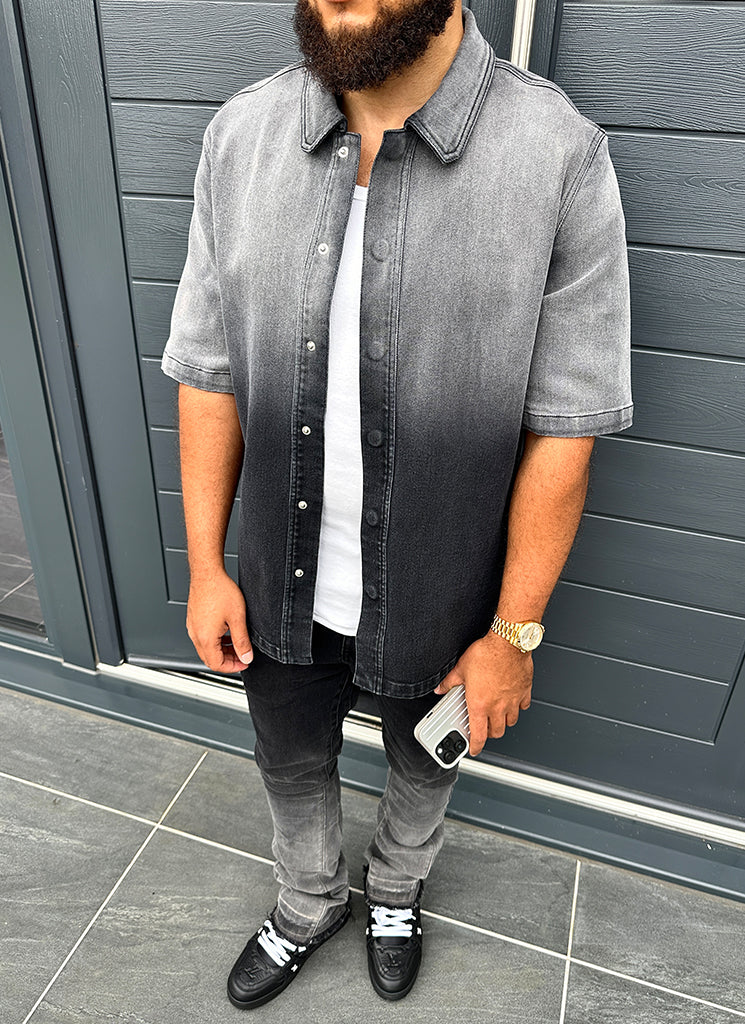 Vintage Deep Fade Denim Hemd - Schwarz