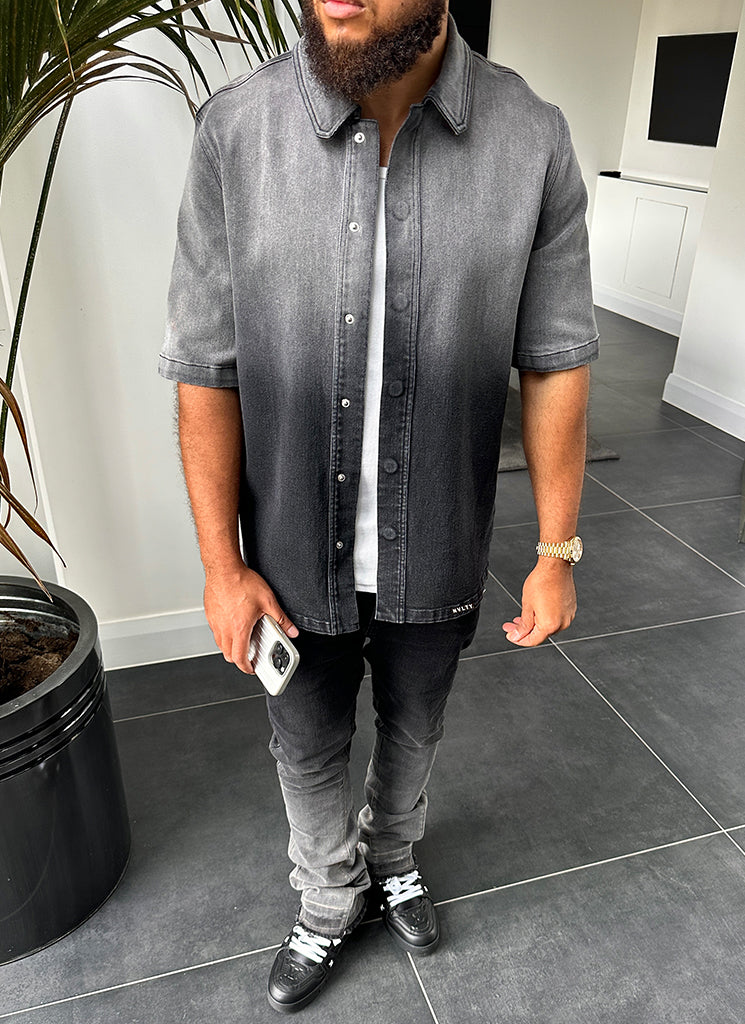 Vintage Deep Fade Denim Hemd - Schwarz