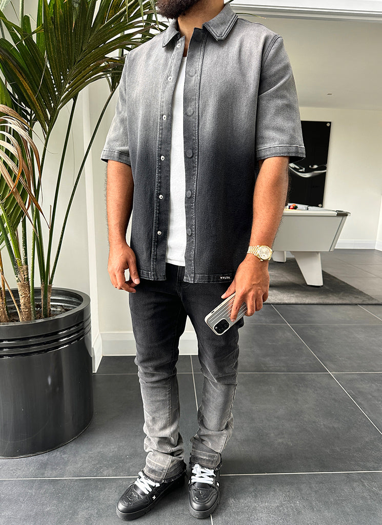Vintage Deep Fade Denim Hemd - Schwarz