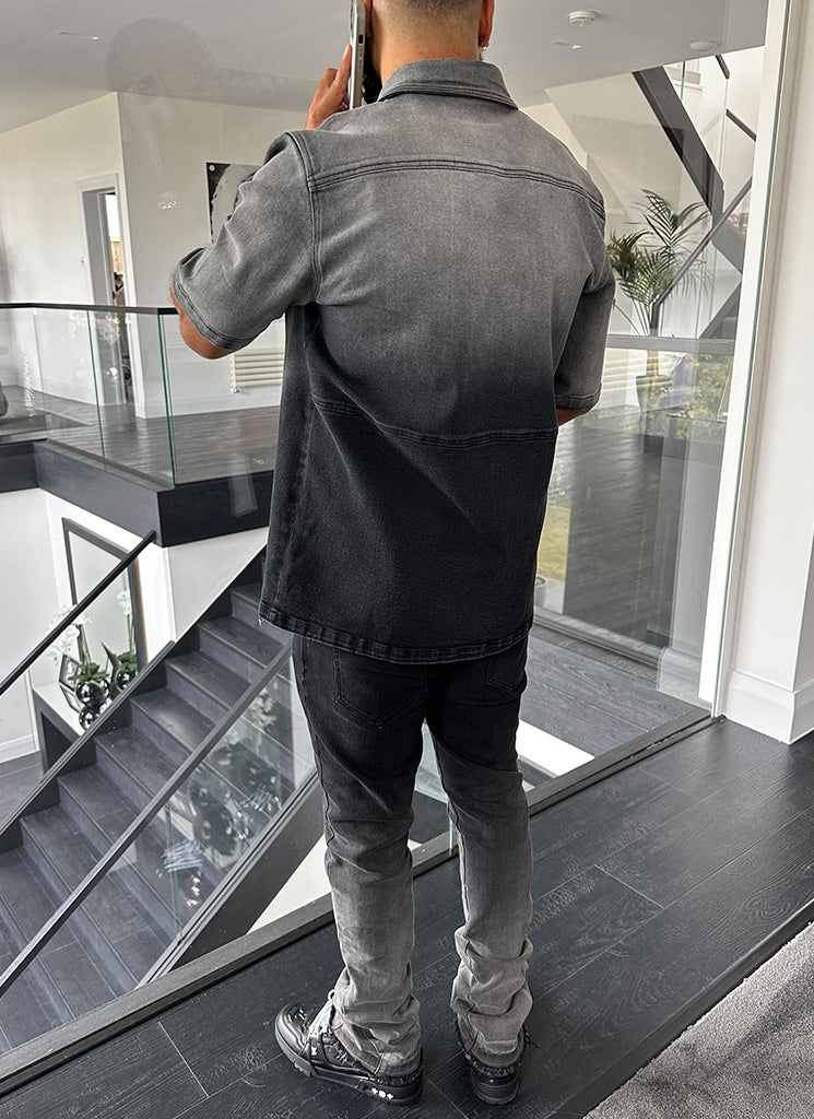 Vintage Deep Fade Denim Hemd - Schwarz