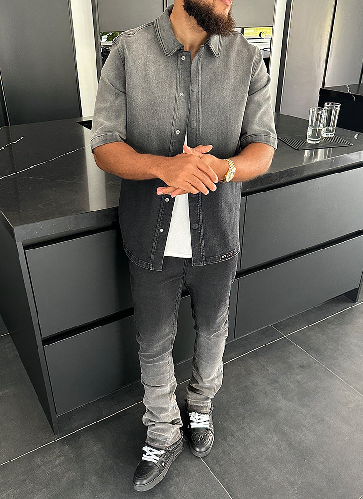 Vintage Deep Fade Denim Hemd - Schwarz