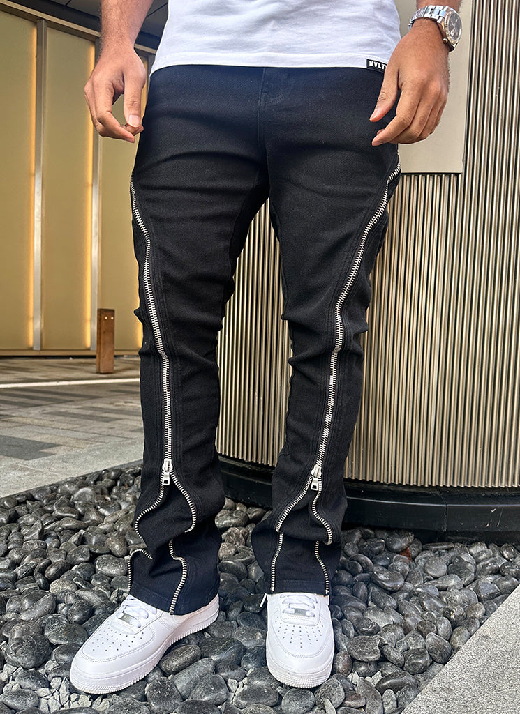 Vintage Flare Zipper Jeans - Schwarz