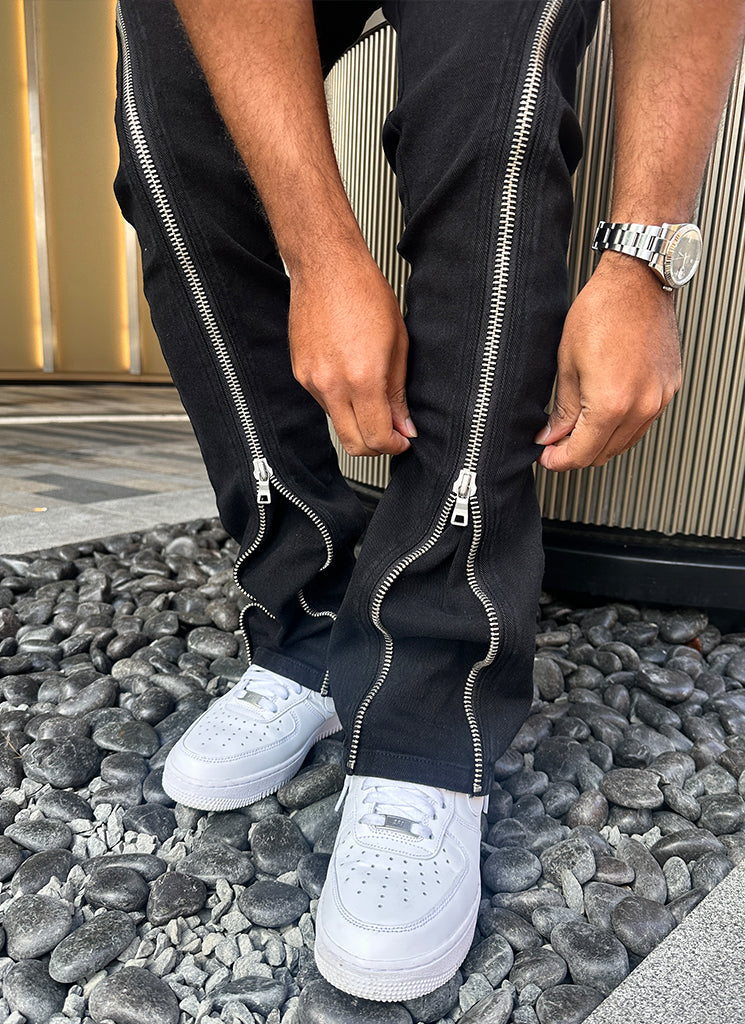Vintage Flare Zipper Jeans - Schwarz