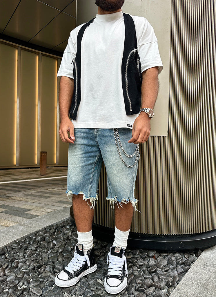 Vintage Jeansshorts mit ungesäumtem Saum - Blau