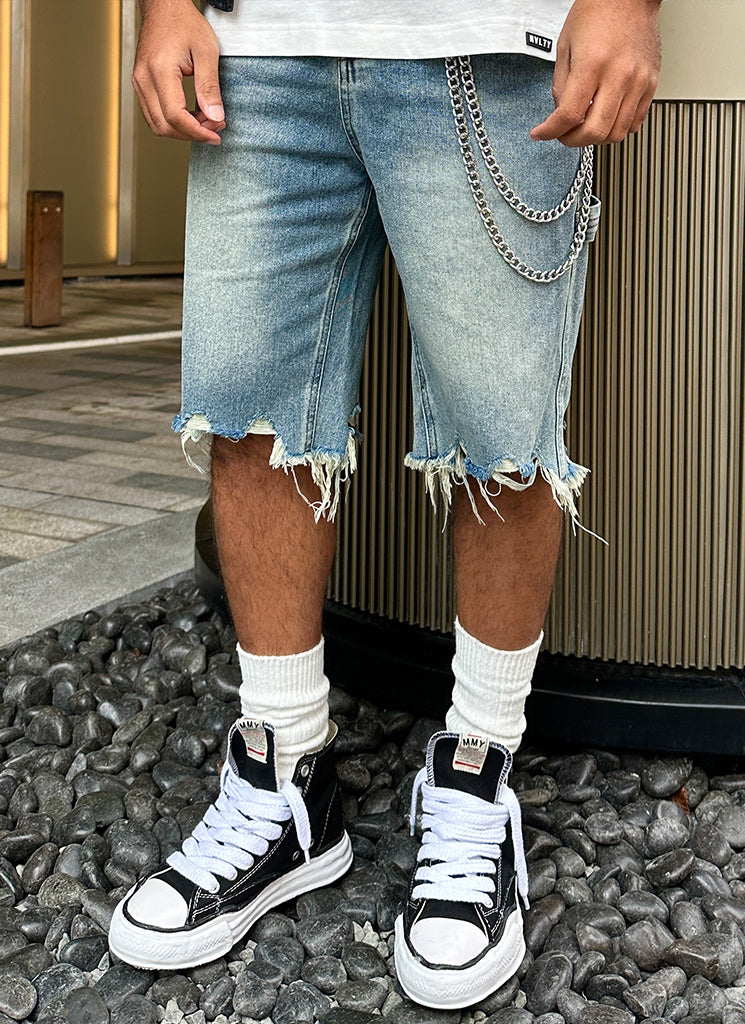 Vintage Jeansshorts mit ungesäumtem Saum - Blau