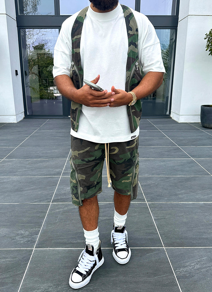 Vintage Cargo-Shorts mit Reißverschluss – Camouflage