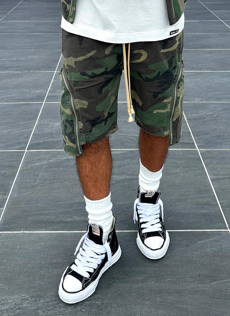 Vintage Cargo-Shorts mit Reißverschluss – Camouflage