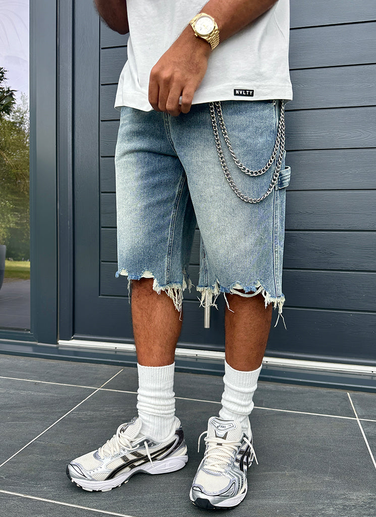 Vintage Jeansshorts mit ungesäumtem Saum - Blau