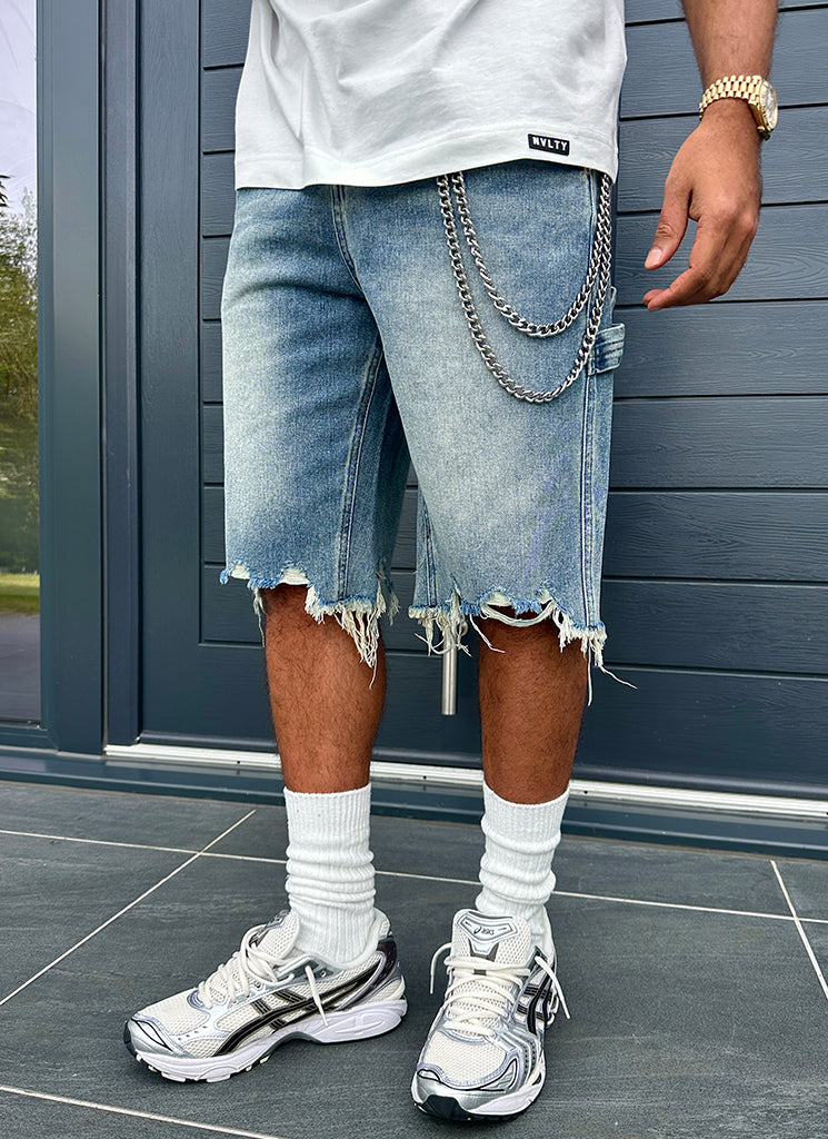 Vintage Jeansshorts mit ungesäumtem Saum - Blau