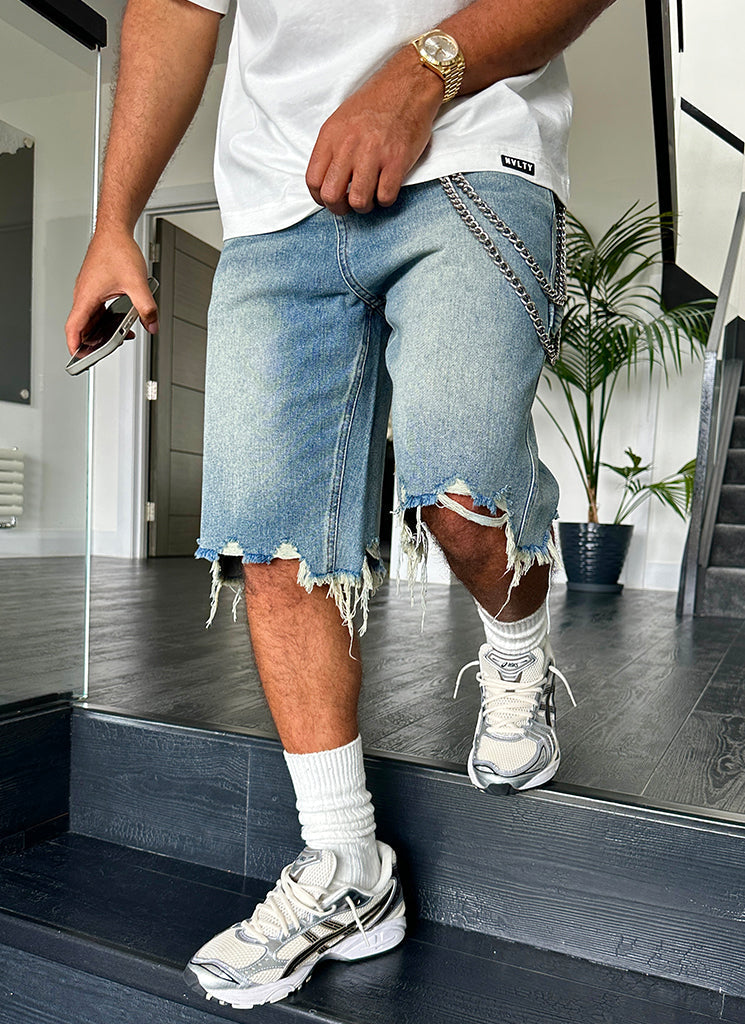 Vintage Jeansshorts mit ungesäumtem Saum - Blau