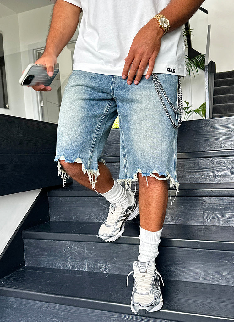 Vintage Jeansshorts mit ungesäumtem Saum - Blau