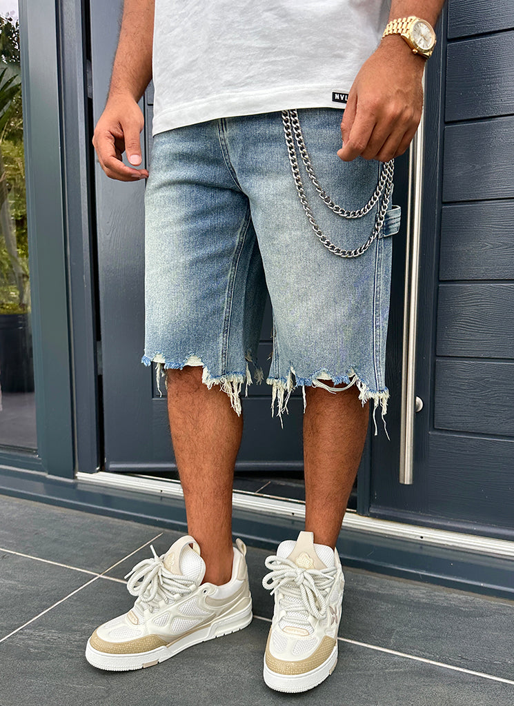 Vintage Jeansshorts mit ungesäumtem Saum - Blau