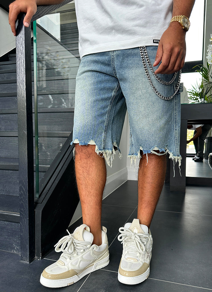 Vintage Jeansshorts mit ungesäumtem Saum - Blau