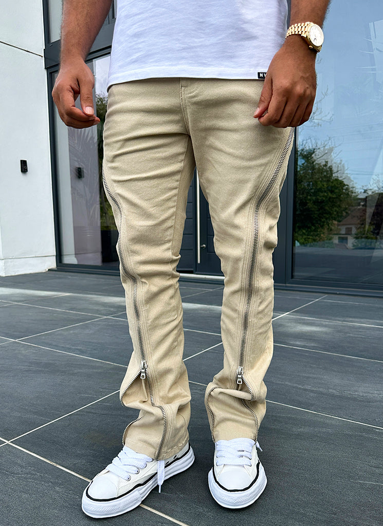 Vintage Flare Zipper Jeans - Stein