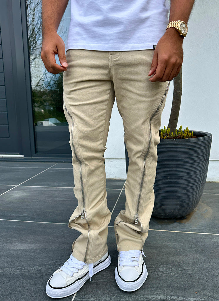 Vintage Flare Zipper Jeans - Stein