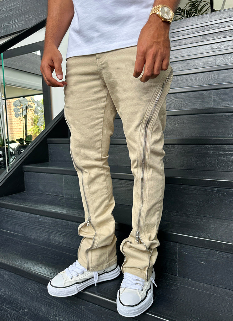 Vintage Flare Zipper Jeans - Stein
