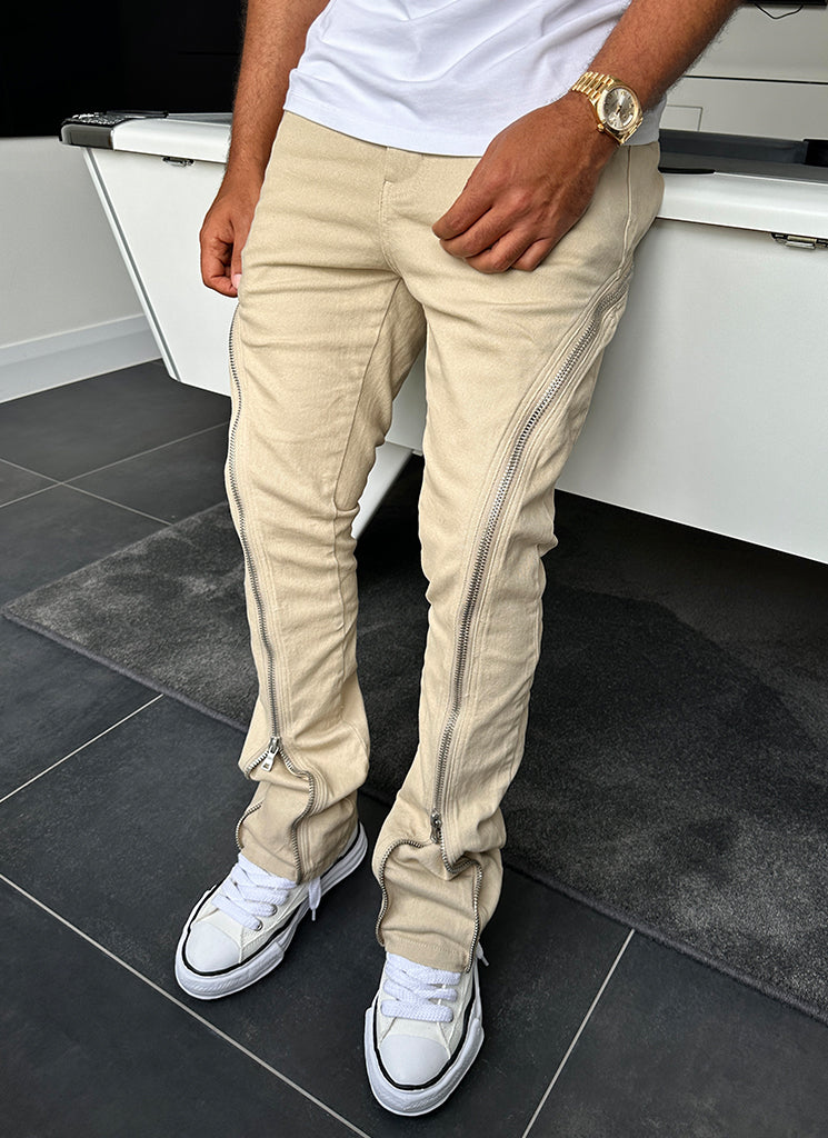 Vintage Flare Zipper Jeans - Stein
