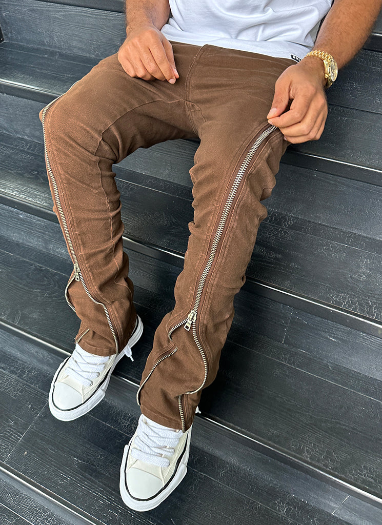 Vintage Flare Zipper Jeans - Braun