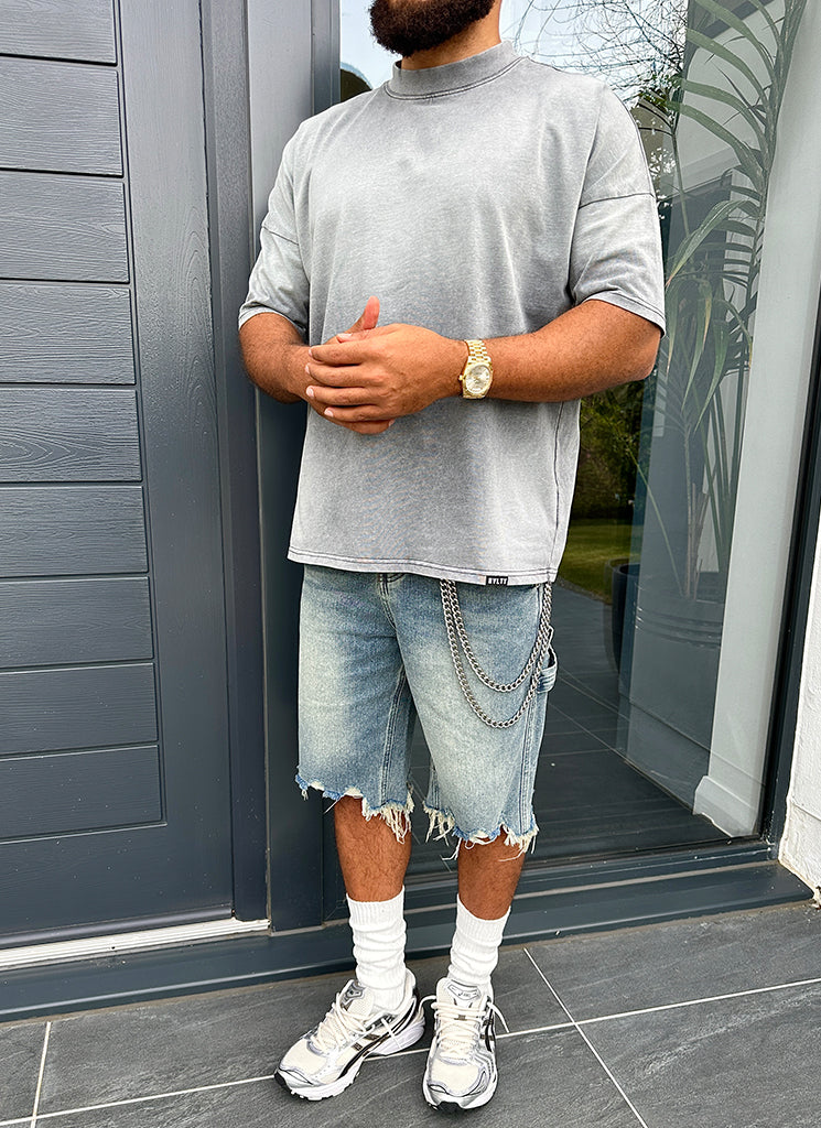 Vintage Jeansshorts mit ungesäumtem Saum - Blau