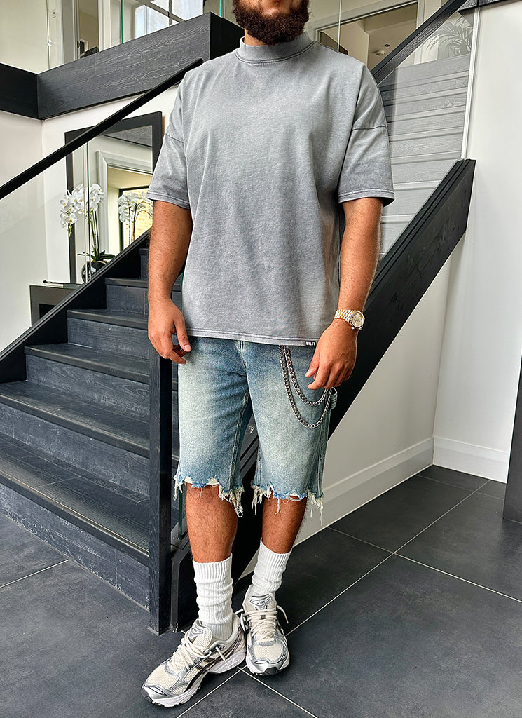 Vintage Sunfaded T-Shirt mit überschnittenen Schultern - Grau