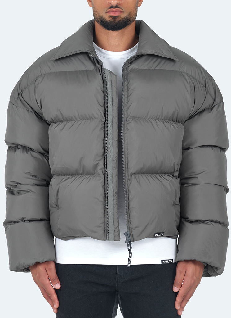 Vintage Pufferjacke mit Reißverschlusskragen - Grau