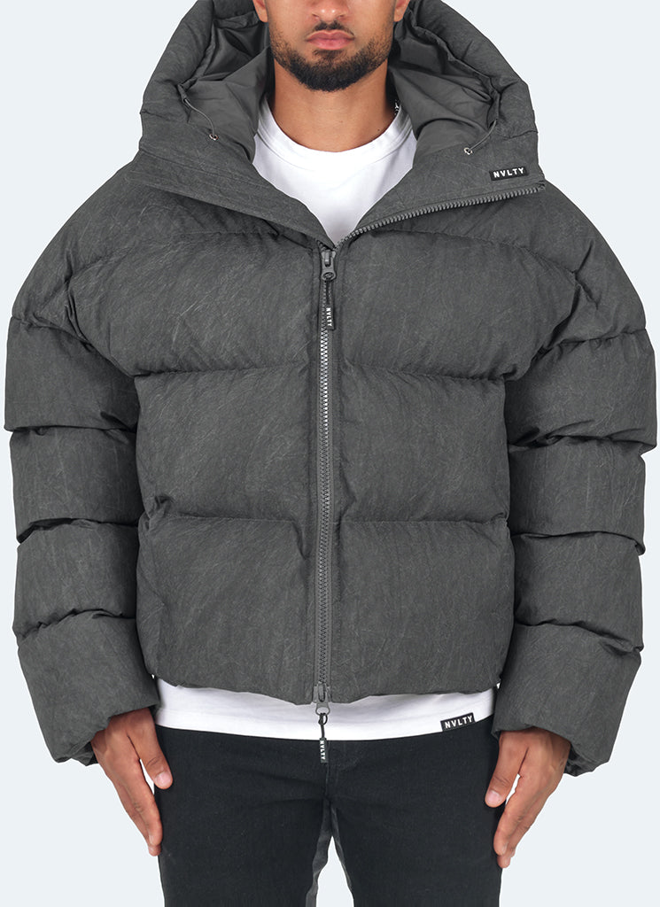 Vintage Pufferjacke - Verwaschenes Schwarz