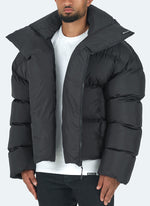 Vintage Shawl Collar Puffer Jacket - Black