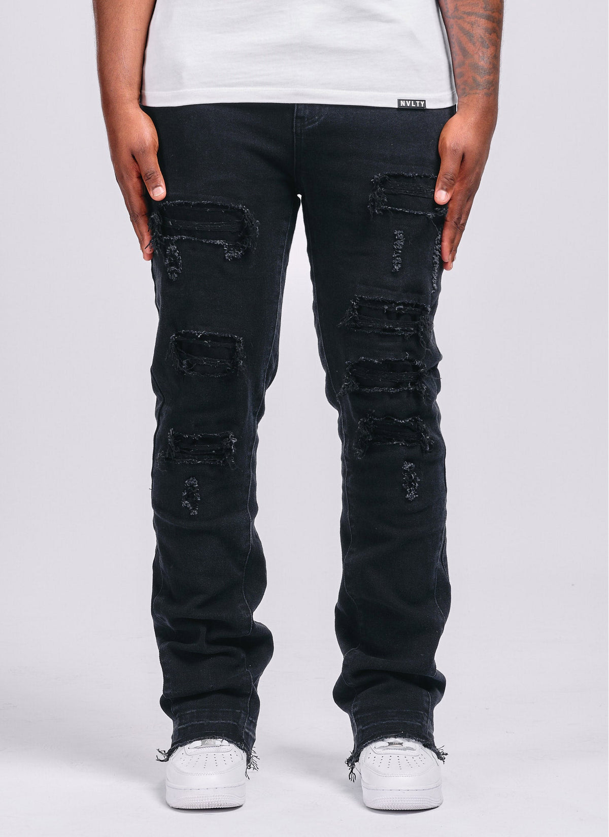 Vintage Flare Ripped & Repaired Jeans - Black
