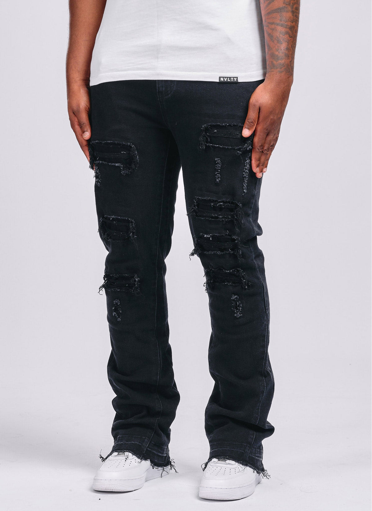 Vintage Flare Ripped & Repaired Jeans - Black