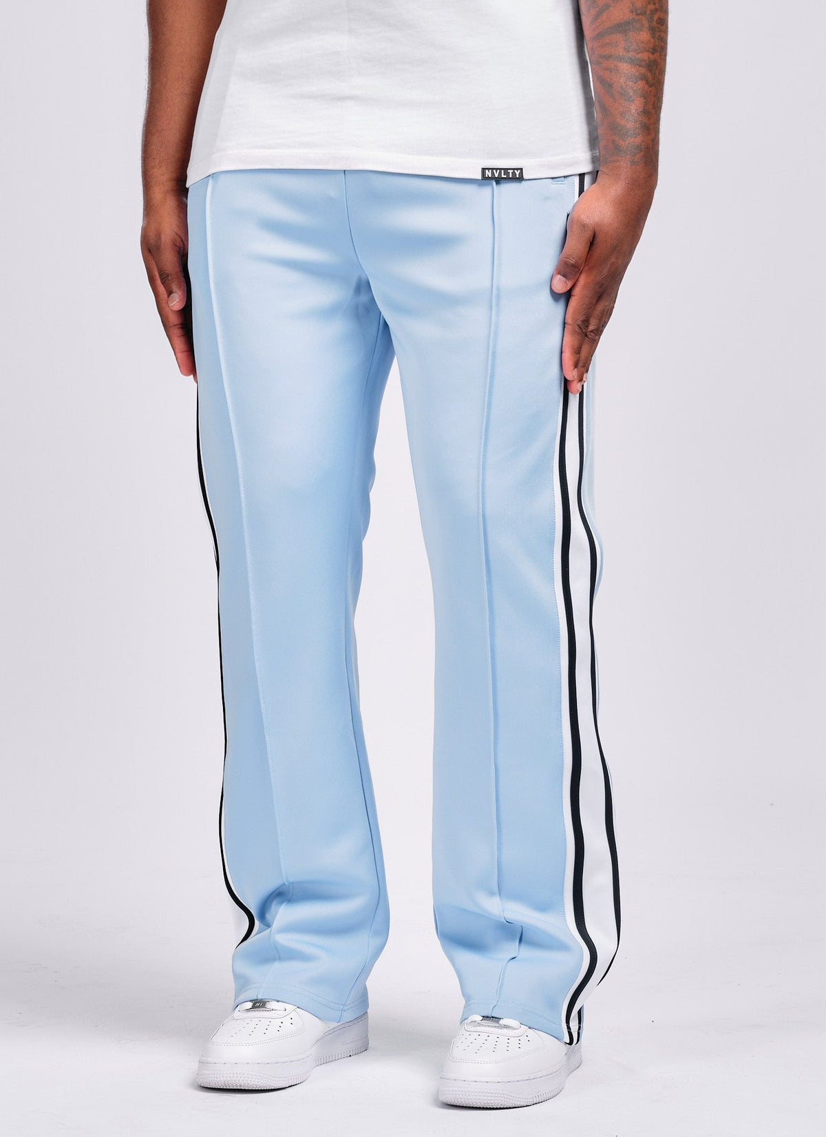 Panelled Luxe Track Pants - Baby Blue