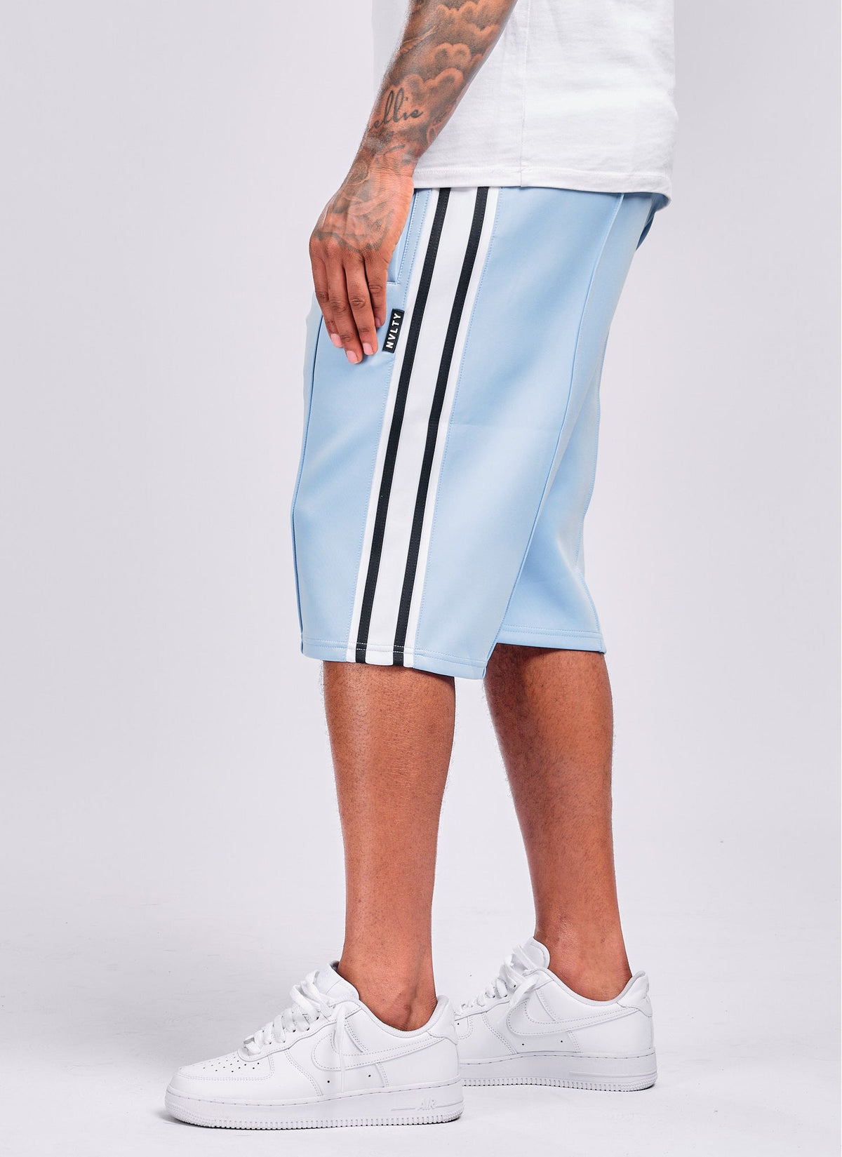 Panelled Luxe Track Shorts - Baby Blue