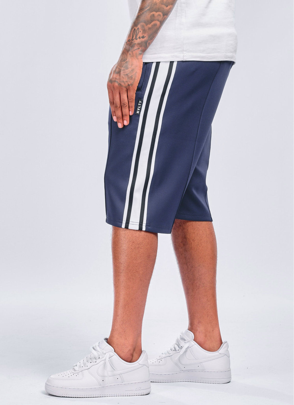 Panelled Luxe Track Shorts - Navy