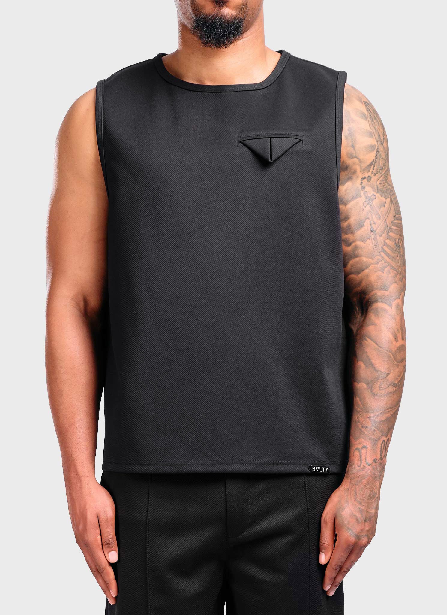 Twill Pocket Square Sleeveless - Black