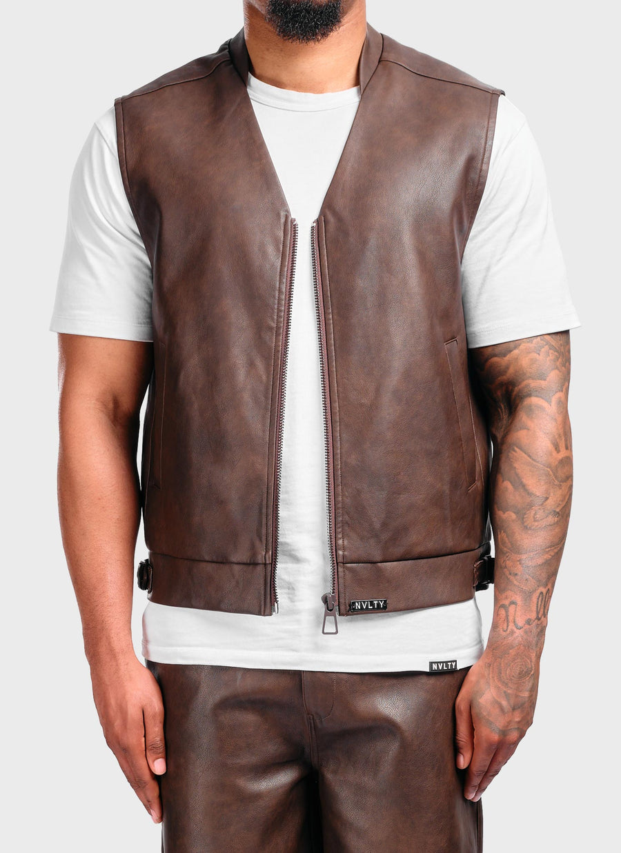 Vintage Leather Vest - Brown