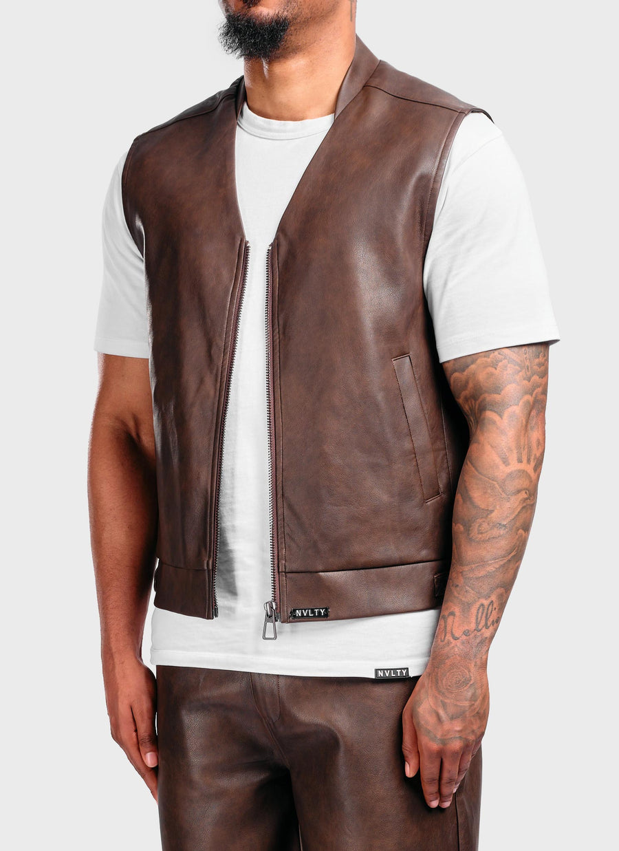 Vintage Leather Vest - Brown