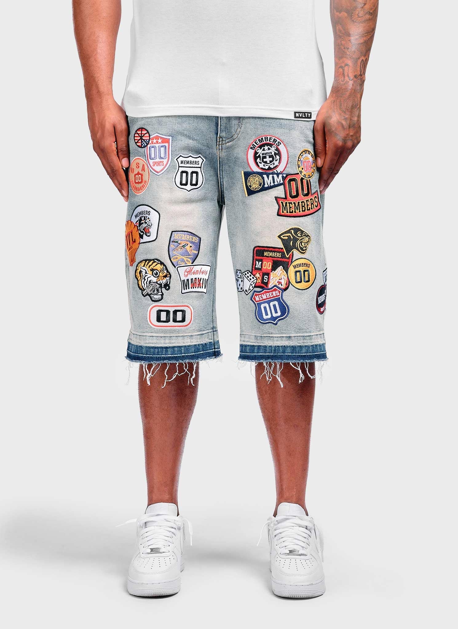 Vintage Patch Denim Shorts - Blue