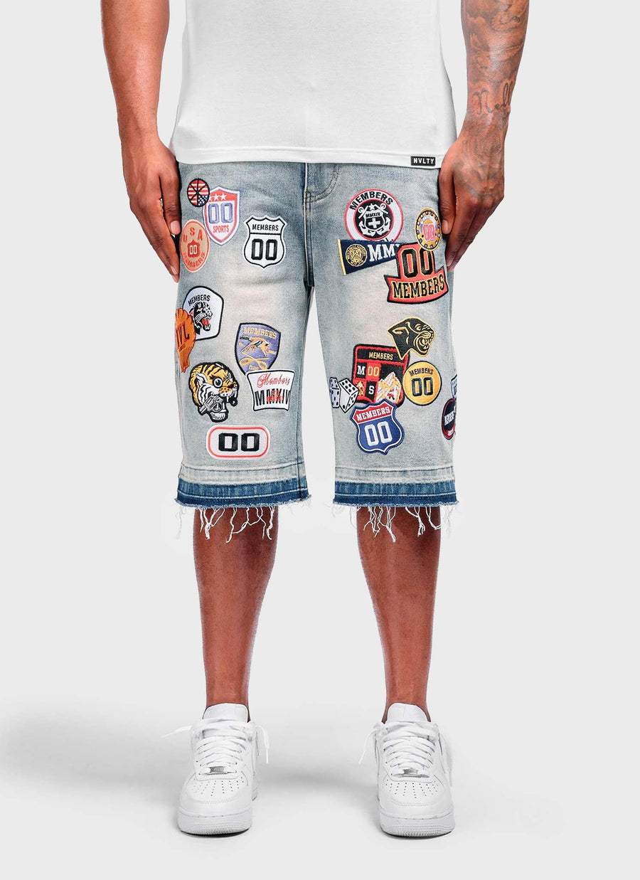 Vintage Patch Denim Shorts - Blue