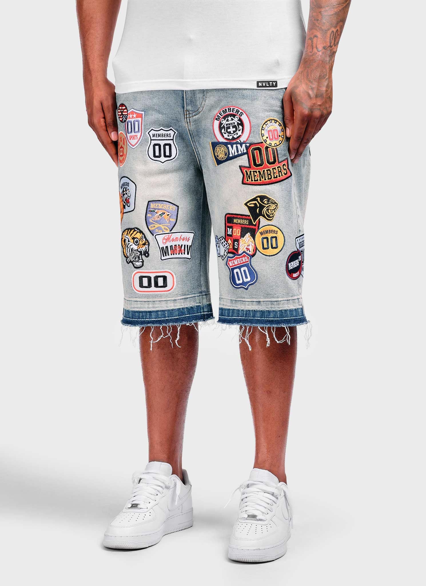 Vintage Patch Denim Shorts - Blue
