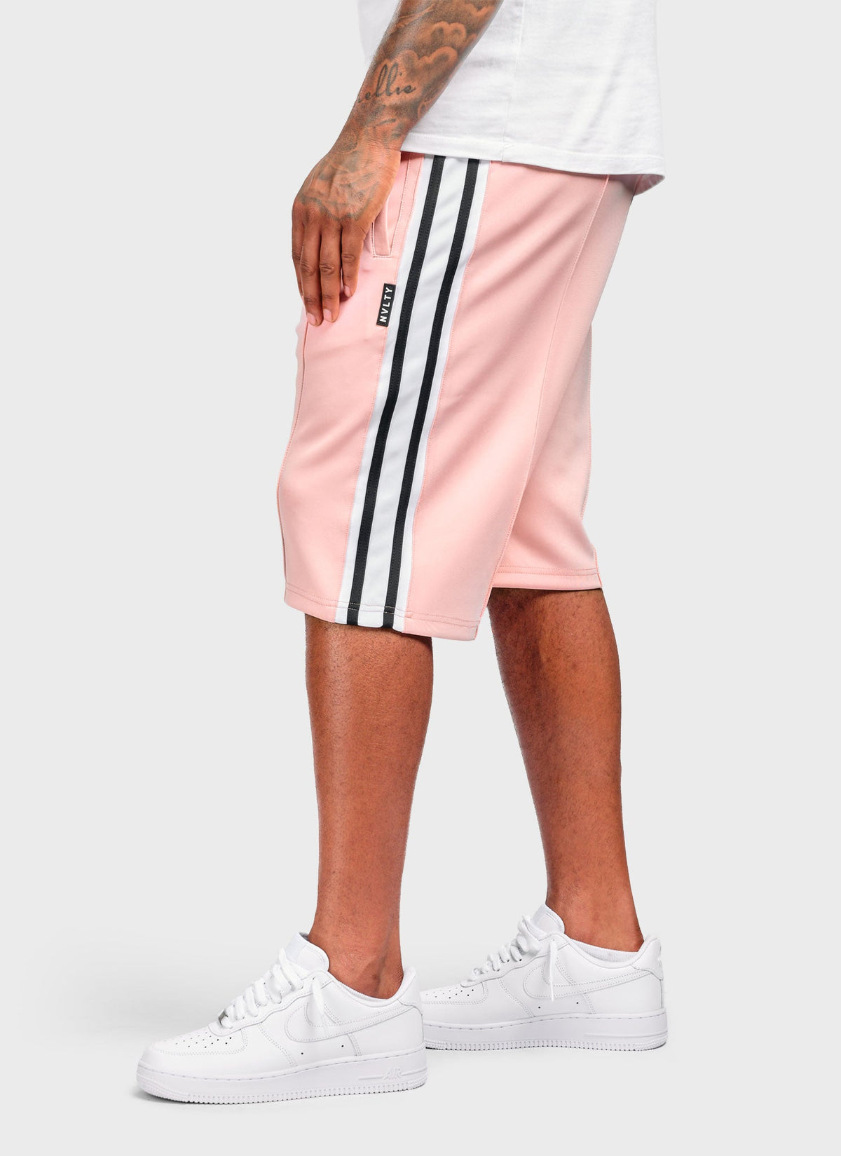 Panelled Luxe Track Shorts - Baby Pink