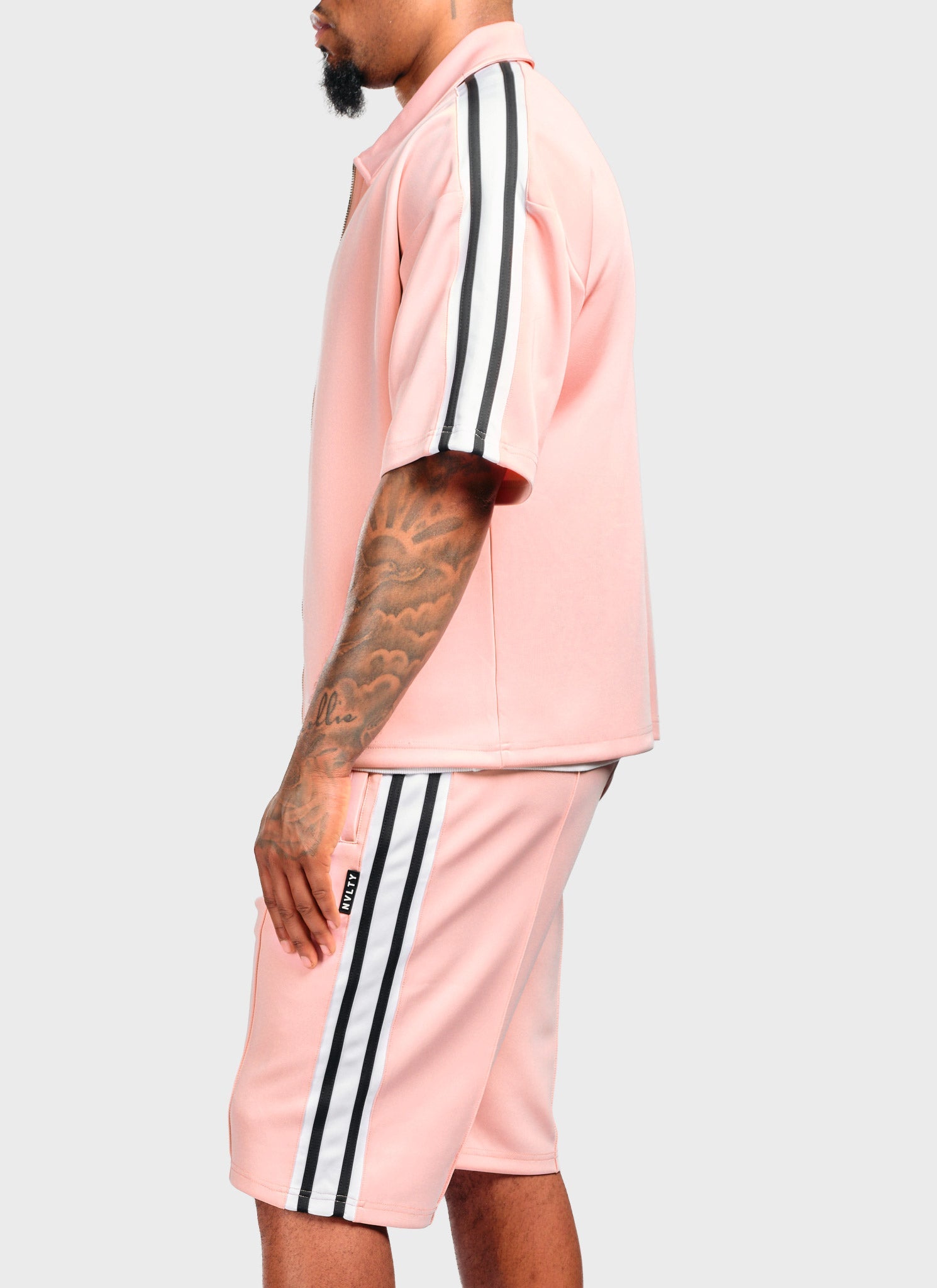 Panelled Luxe Track Shorts - Baby Pink